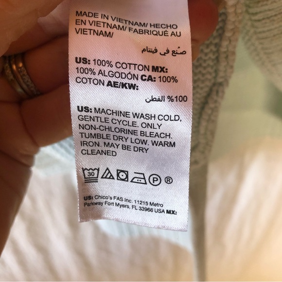 Chico’s brand icy mint color woven cotton sweater half sleeve long length size S - Picture 8 of 9